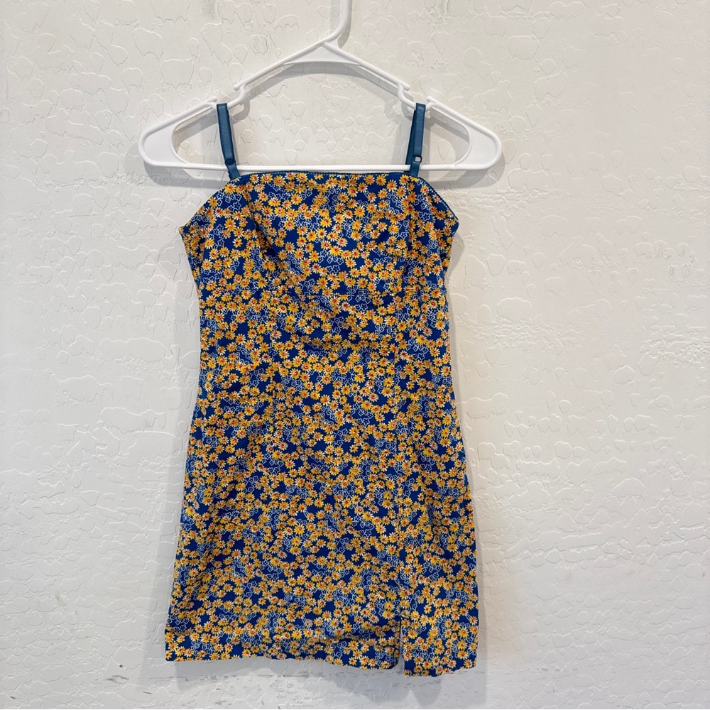 Vintage Y2K 579 Floral Mini Dress Womens XS Blue Yellow Whimsigoth
